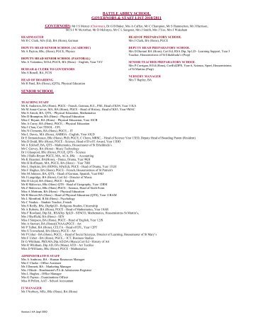 battle abbey school governors & staff list 2010/2011 senior school