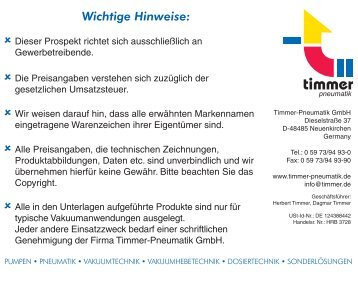 Wichtige Hinweise: - Timmer-Pneumatik GmbH