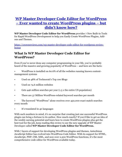WP Master Developer Code Editor for WordPress Review & (Secret) $22,300 bonus 