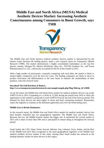 Middle East and North Africa (MENA) Medical Aesthetic Devices Market: Increasing Aesthetic Consciousness among Consumers to Boost Growth, says TMR