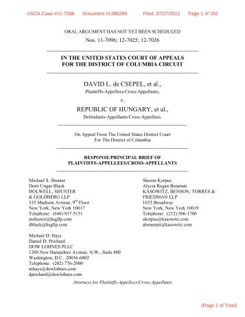 Response/Principal Brief of Plaintiffs- Appellees/Cross-Appellants