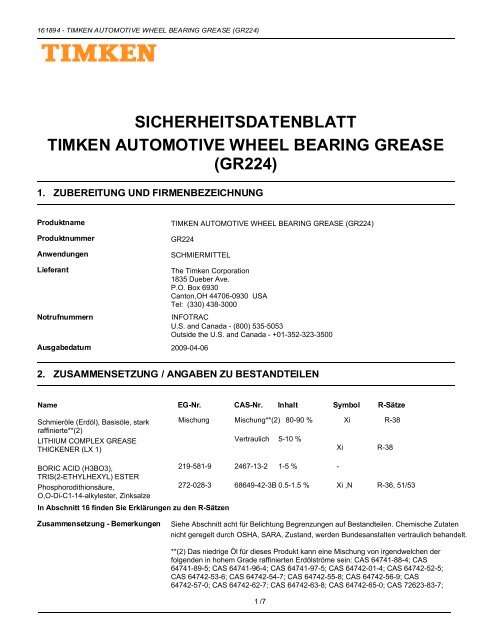 sicherheitsdatenblatt timken automotive wheel bearing grease