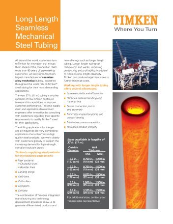 Long Length Seamless Mechanical Steel Tubing - Timken