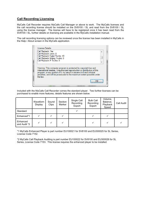 SV8100 SL MyCalls Call Recorder Installation Manual v1.0