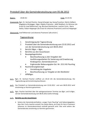 Protokoll Gemeinderatssitzung 5. Juni 2012 (81 KB) - .PDF - Flaurling