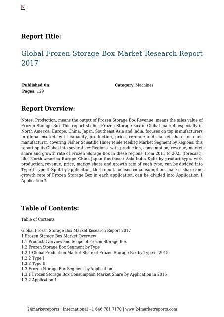 Global Frozen Storage Box Market Research Report 2017 