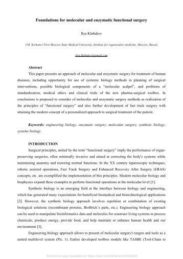 Foundations for Molecular and Enzymatic Functional Surgery