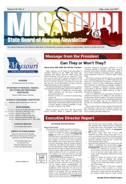 Missouri State Board of Nursing Newsletter – May 2017