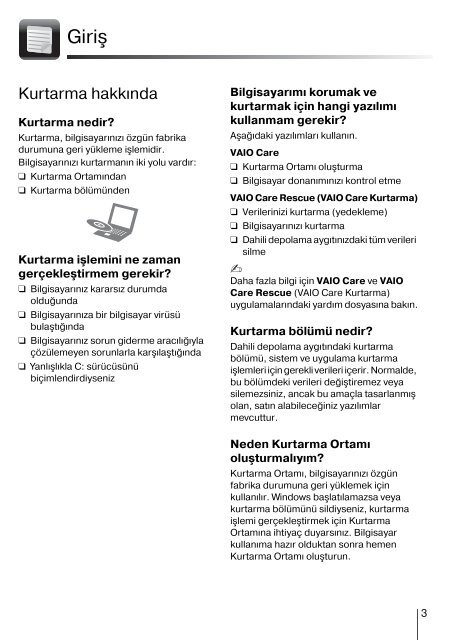 Sony VPCEC4A4E - VPCEC4A4E Guide de d&eacute;pannage Turc