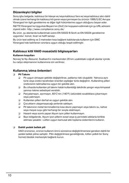 Sony VPCEC4A4E - VPCEC4A4E Documents de garantie Turc