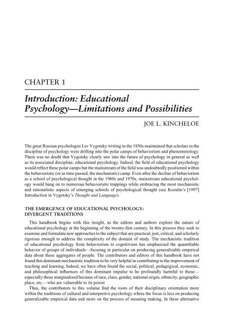 Educational Psychology—Limitations and Possibilities