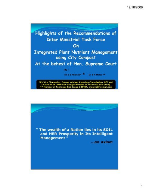 Highlights of the Recommendations of Inter Ministrial Task Force On ...