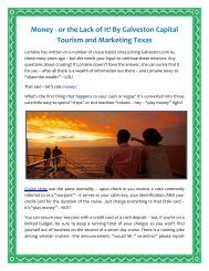 Money - or the Lack of It! By Galveston Capital Tourism and Marketing Texas