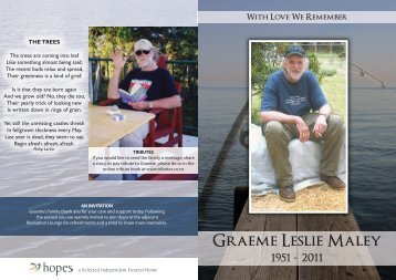 With Love We Remember Graeme Leslie Maley 1951 - 2011 - Tributes