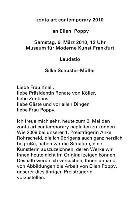 Laudatio - Zonta Club Frankfurt II Rhein-Main