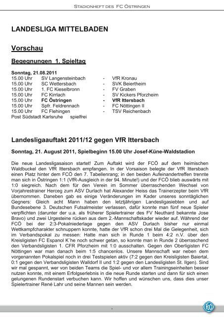 Stadionheft vom 21.08.2011 - FC 1922 Östringen eV