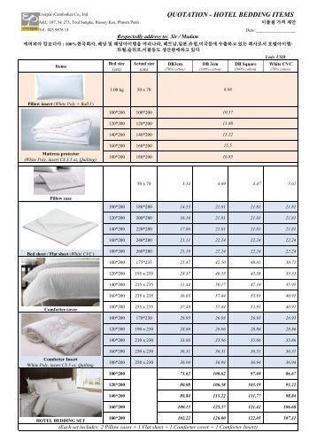 Everpia&#039;s Hotel Quotation - Bedding  items