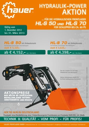 HL-S 50 mit anbaukonsole statt € 5.320,- Technik ... - Hauer Frontlader