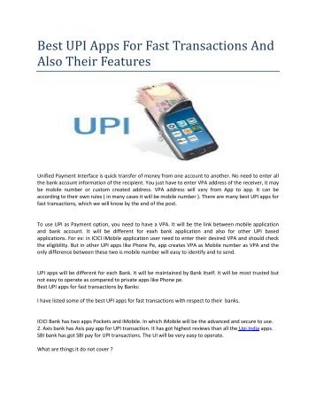 Best UPI Apps For Fast Transactions And Also Their Features