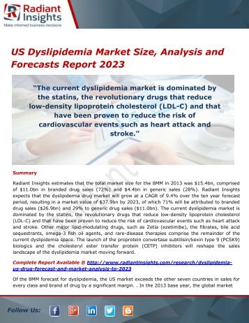 US Dyslipidemia Market Size, Trends, Analysis and Outlook 2023