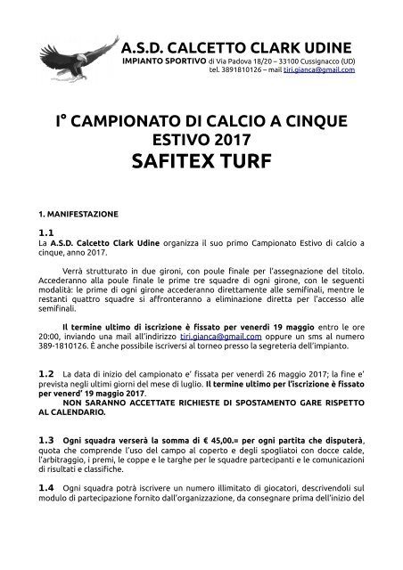 Campionato di Calcio a 5 Estivo 2017 SAFITEX TURF