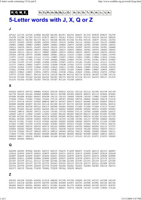 5-Letter words with J, X, Q or Z - Codenix