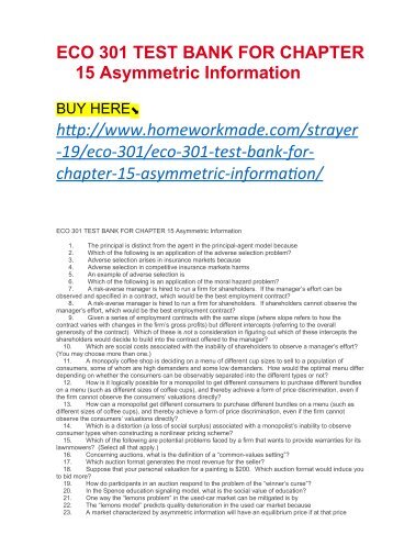 ECO 301 TEST BANK FOR CHAPTER 15 Asymmetric Information