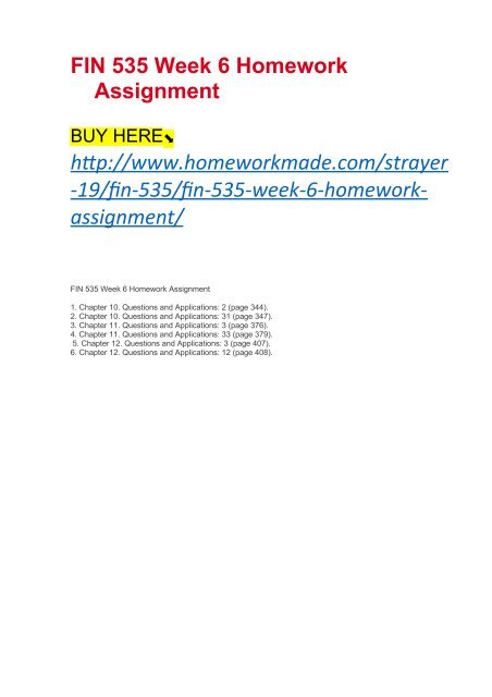 FIN 535 Week 6 Homework Assignment