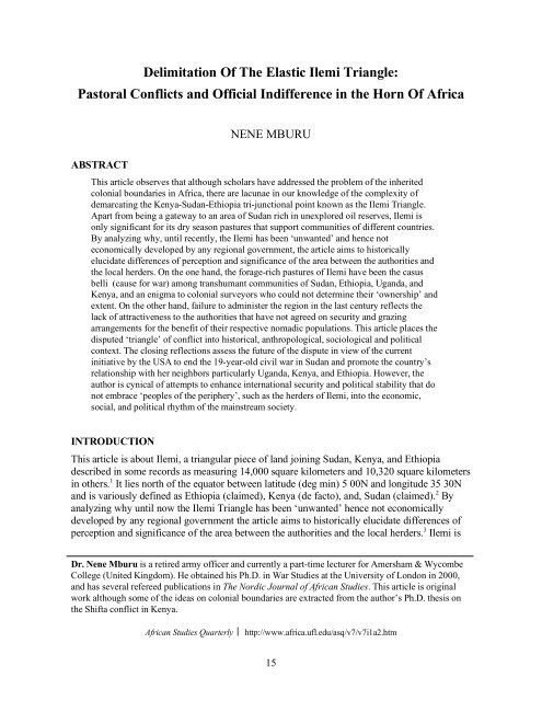 Delimitation Of The Elastic Ilemi Triangle - Center for African Studies