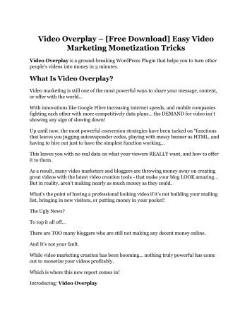 Video Overplay Review – (Truth) of Video Overplay and Bonus