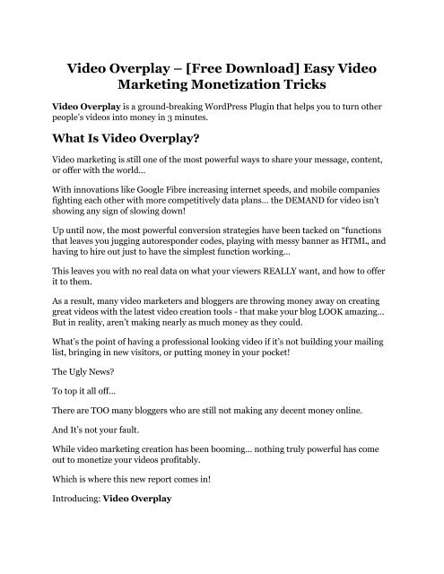 Video Overplay Review – (Truth) of Video Overplay and Bonus