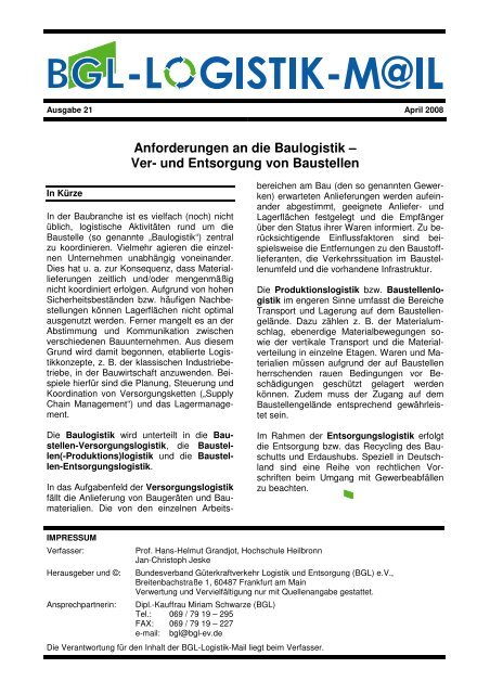 Anforderungen an die Baulogistik – Ver - SVG