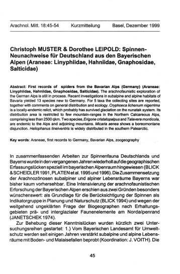 Christoph MUSTER & Dorothee lEIPOlD: Spinnen- Neunachweise ...