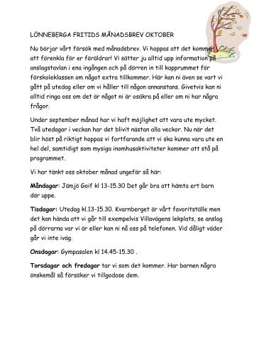 Månadsblad Lönneberga Fritidshem (97 kB)
