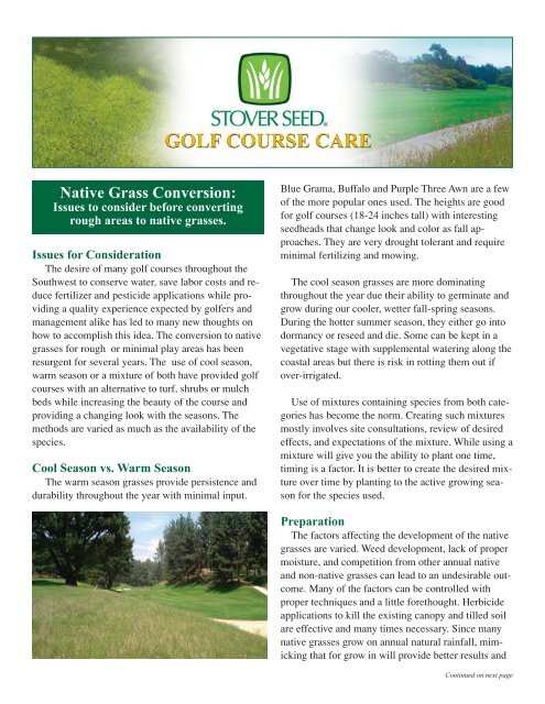 Native Rough Golf Course Converting rough areas to native grasses