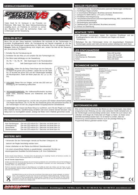 Anleitung Speedstar 1/8 - Robitronic