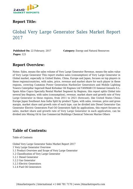 Global Very Large Generator Sales Market Report 2017