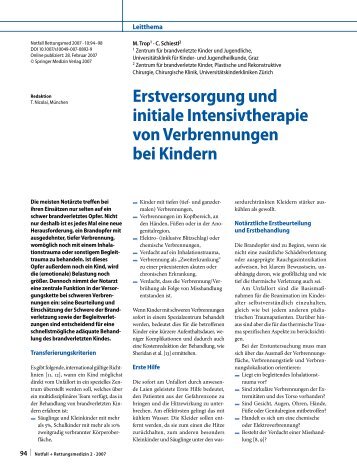 Erstversorgung und initiale Intensivtherapie von Verbrennungen bei ...