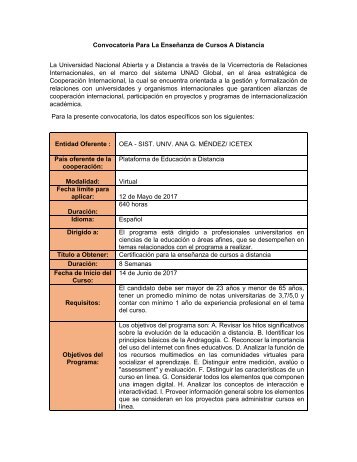 Convocatoria Para la Enseñanza de Cursos a Distancia