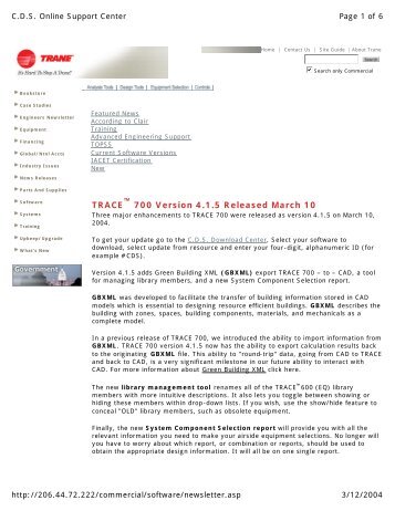 TRACE 700 Version 4.1.5 Released March 10 - Trane