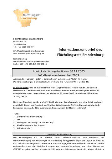 Informationsrundbrief des Flüchtlingsrats Brandenburg