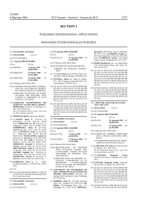 PCT/2001/10 : PCT Gazette, Weekly Issue No. 10, 2001 - WIPO