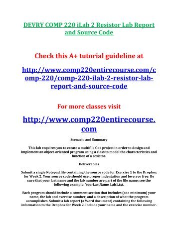 DEVRY COMP 220 iLab 2 Resistor Lab Report and Source Code