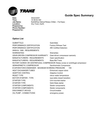 Guide Spec Summary - Trane