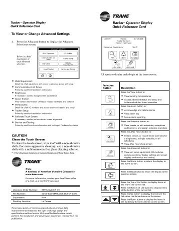 Tracker Operator Display Quick Reference Card To View or ... - Trane