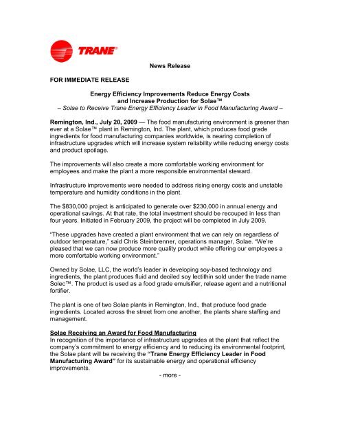 Energy Efficiency Improvements Reduce Energy Costs and ... - Trane