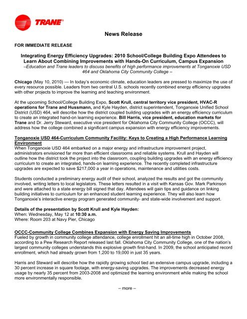 Integrating Energy Efficiency Upgrades: 2010 School/College - Trane