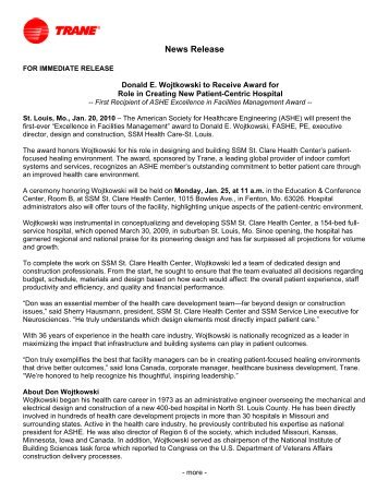 Donald E. Wojtkowski to Receive Award for Role - Trane