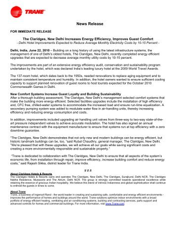The Claridges, New Delhi Increases Energy Efficiency - Trane