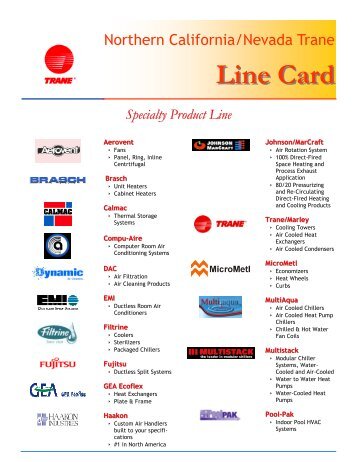 Northern California/Nevada Trane Line Card